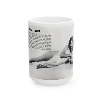 Jeanne Carmen #328 - Inside of Back Cover 1 Full Body no feet bummer Nude in Sheet B&W Glamour Cheesecake Pic from VUE Digest Mag. June '52 (Vintage Female Icon) White Coffee Mug 15oz - Go Mug Yourself