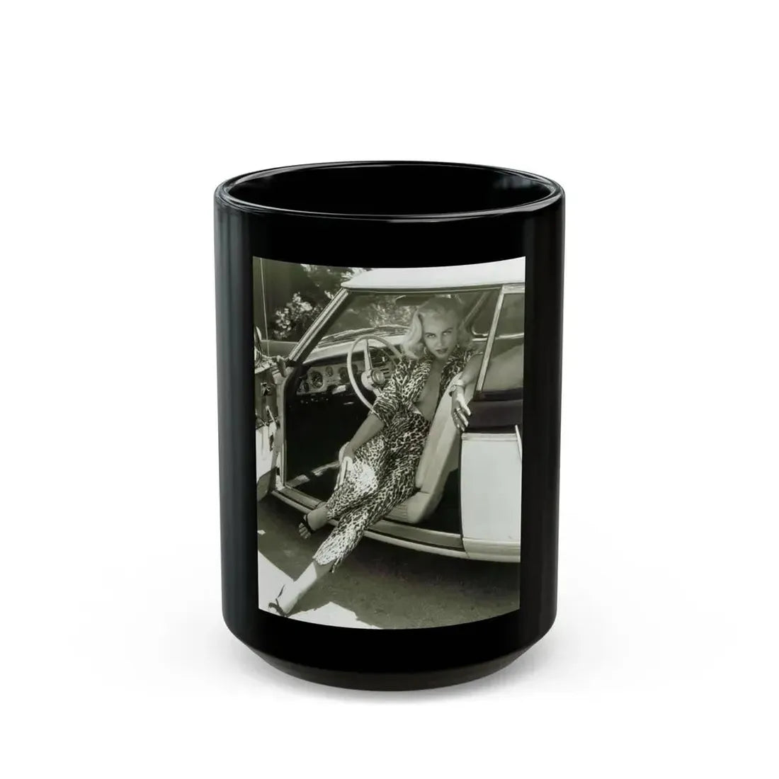 Jeanne Carmen #52 (Vintage Female Icon) Black Coffee Mug 15oz - Go Mug Yourself