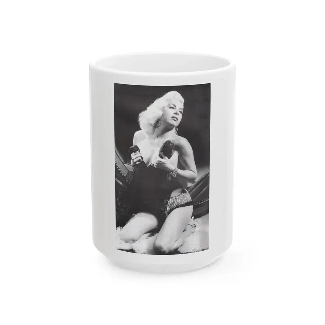 Jeanne Carmen #65 (Vintage Female Icon) White Coffee Mug 15oz - Go Mug Yourself