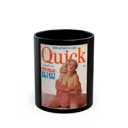 Jeanne Carmen #69 - Jeanne on Front Cover of Quick Pocket Mag. Jan. '58 - Jeanne on Cover in Color (Vintage Female Icon) Black Coffee Mug 11oz - Go Mug Yourself