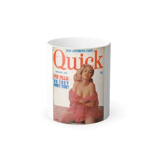 Jeanne Carmen #69 - Jeanne on Front Cover of Quick Pocket Mag. Jan. '58 - Jeanne on Cover in Color (Vintage Female Icon) Color Changing Coffee Mug 11oz - Go Mug Yourself