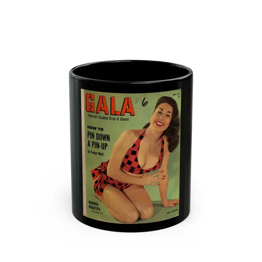 Jeanne Carmen #73 - Jeanne on Cover in Color of GALA Mag. '55 (Vintage Female Icon) Black Coffee Mug 11oz - Go Mug Yourself