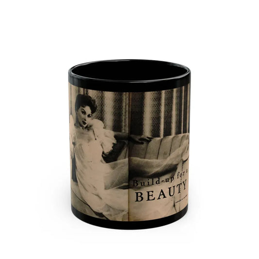 Jeanne Crain #102 - Pages 1 & 2 of 7 with, 1 B&W Cenetrfold Photo from Sensation Digest Mag. '54 (Vintage Female Icon) Black Coffee Mug 11oz - Go Mug Yourself
