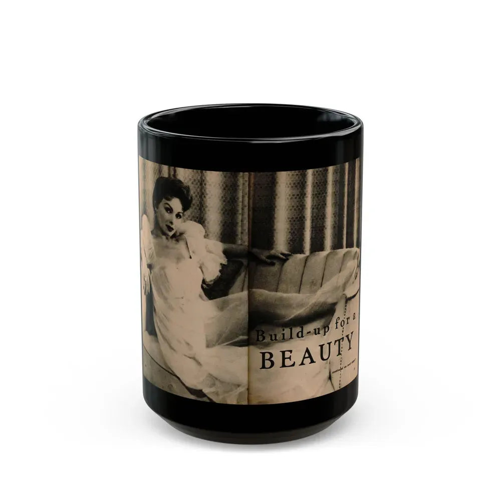 Jeanne Crain #102 - Pages 1 & 2 of 7 with, 1 B&W Cenetrfold Photo from Sensation Digest Mag. '54 (Vintage Female Icon) Black Coffee Mug 15oz - Go Mug Yourself