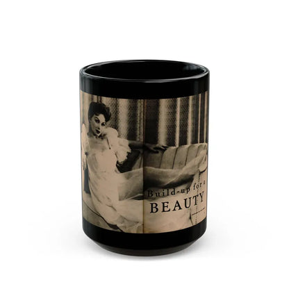 Jeanne Crain #102 - Pages 1 & 2 of 7 with, 1 B&W Cenetrfold Photo from Sensation Digest Mag. '54 (Vintage Female Icon) Black Coffee Mug 15oz - Go Mug Yourself