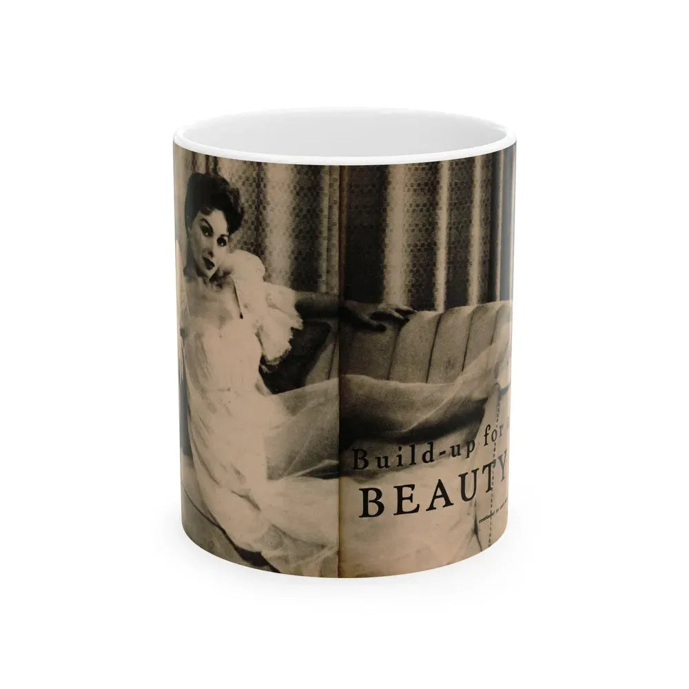 Jeanne Crain #102 - Pages 1 & 2 of 7 with, 1 B&W Cenetrfold Photo from Sensation Digest Mag. '54 (Vintage Female Icon) White Coffee Mug 11oz - Go Mug Yourself