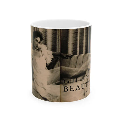 Jeanne Crain #102 - Pages 1 & 2 of 7 with, 1 B&W Cenetrfold Photo from Sensation Digest Mag. '54 (Vintage Female Icon) White Coffee Mug 11oz - Go Mug Yourself