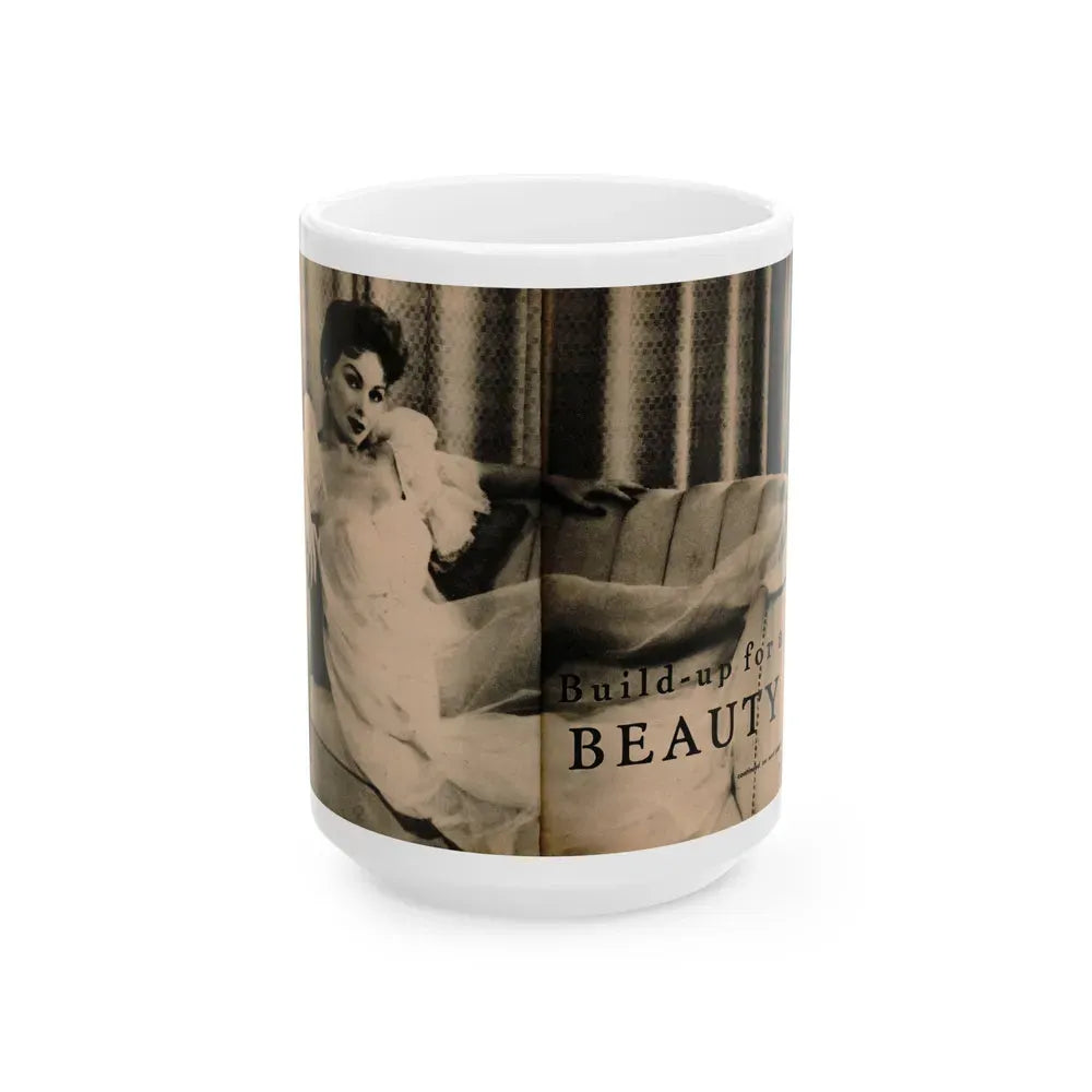 Jeanne Crain #102 - Pages 1 & 2 of 7 with, 1 B&W Cenetrfold Photo from Sensation Digest Mag. '54 (Vintage Female Icon) White Coffee Mug 15oz - Go Mug Yourself