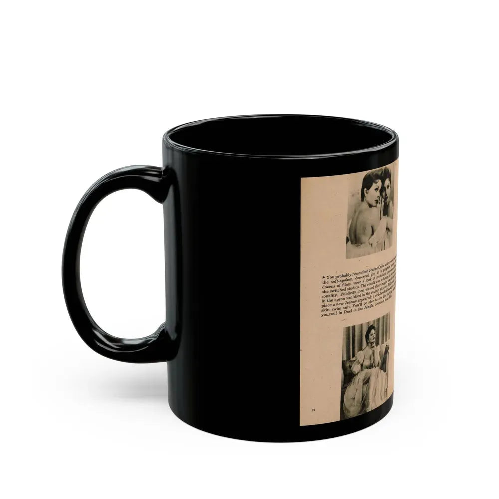 Jeanne Crain #103 - Pages 3 & 4 of 7 with, 3 B&W Photos, Captions & Article from Sensation Digest Mag. '54 (Vintage Female Icon) Black Coffee Mug - Go Mug Yourself