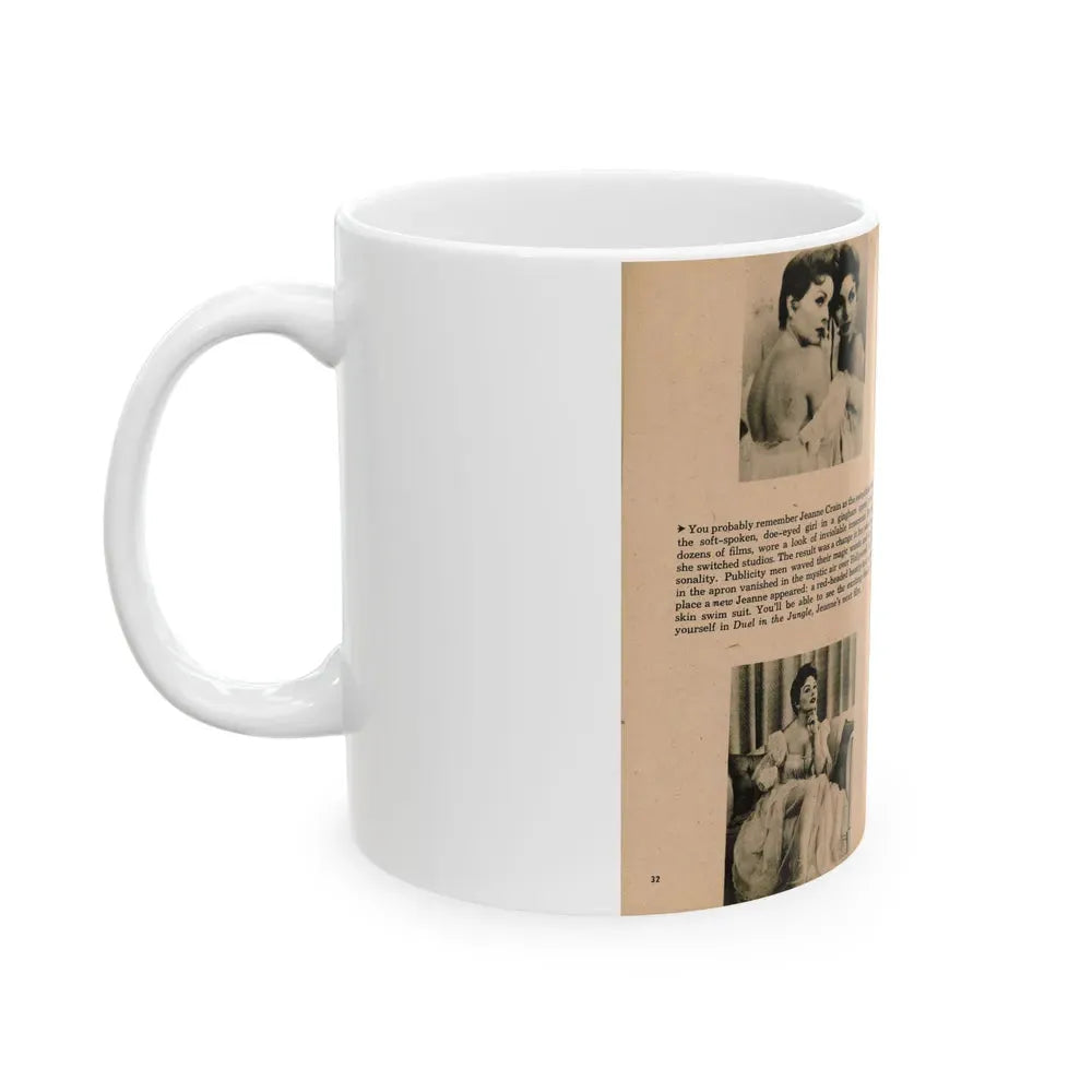 Jeanne Crain #103 - Pages 3 & 4 of 7 with, 3 B&W Photos, Captions & Article from Sensation Digest Mag. '54 (Vintage Female Icon) White Coffee Mug - Go Mug Yourself