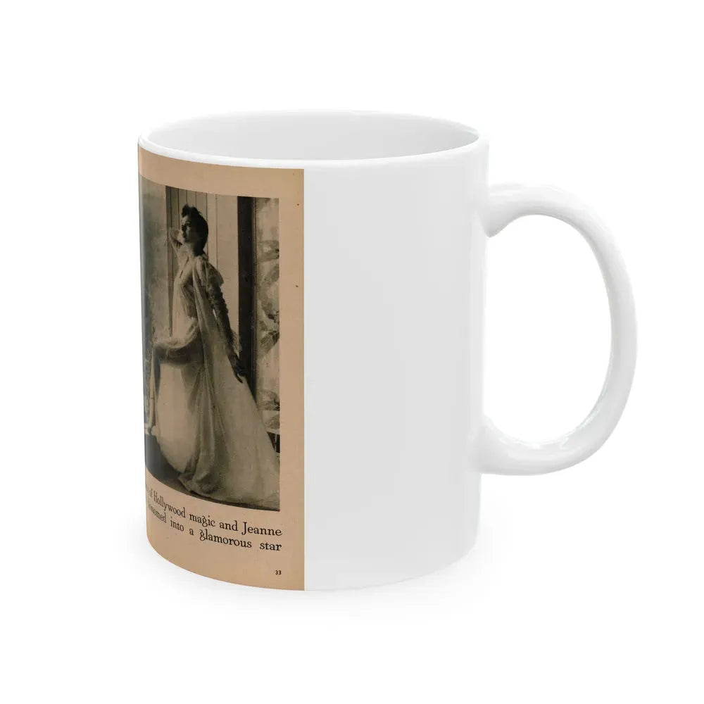 Jeanne Crain #103 - Pages 3 & 4 of 7 with, 3 B&W Photos, Captions & Article from Sensation Digest Mag. '54 (Vintage Female Icon) White Coffee Mug - Go Mug Yourself