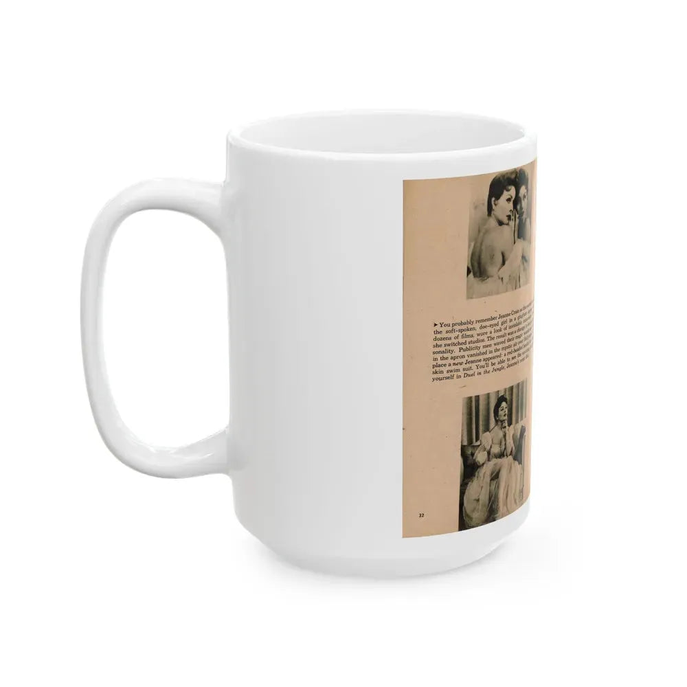Jeanne Crain #103 - Pages 3 & 4 of 7 with, 3 B&W Photos, Captions & Article from Sensation Digest Mag. '54 (Vintage Female Icon) White Coffee Mug - Go Mug Yourself