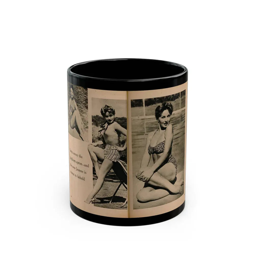 Jeanne Crain #104 - Pages 5 & 6 of 7 with, 3 B&W Photos & 1 Caption from Sensation Digest Mag. '54 (Vintage Female Icon) Black Coffee Mug 11oz - Go Mug Yourself