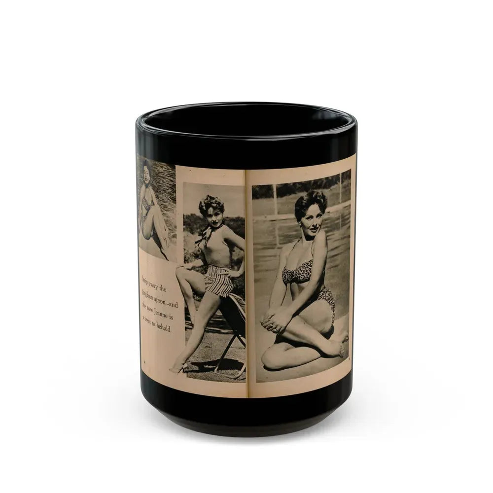 Jeanne Crain #104 - Pages 5 & 6 of 7 with, 3 B&W Photos & 1 Caption from Sensation Digest Mag. '54 (Vintage Female Icon) Black Coffee Mug 15oz - Go Mug Yourself
