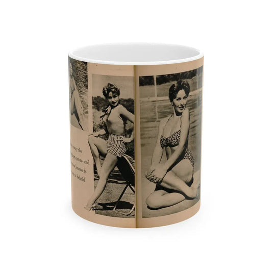 Jeanne Crain #104 - Pages 5 & 6 of 7 with, 3 B&W Photos & 1 Caption from Sensation Digest Mag. '54 (Vintage Female Icon) White Coffee Mug 11oz - Go Mug Yourself