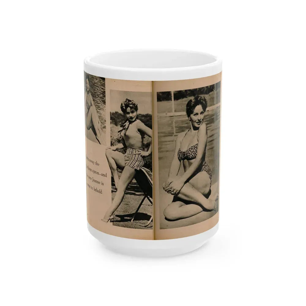 Jeanne Crain #104 - Pages 5 & 6 of 7 with, 3 B&W Photos & 1 Caption from Sensation Digest Mag. '54 (Vintage Female Icon) White Coffee Mug 15oz - Go Mug Yourself