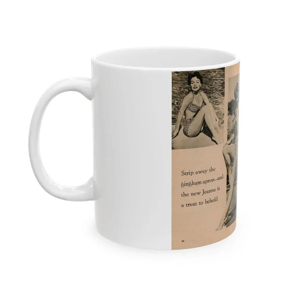 Jeanne Crain #104 - Pages 5 & 6 of 7 with, 3 B&W Photos & 1 Caption from Sensation Digest Mag. '54 (Vintage Female Icon) White Coffee Mug - Go Mug Yourself