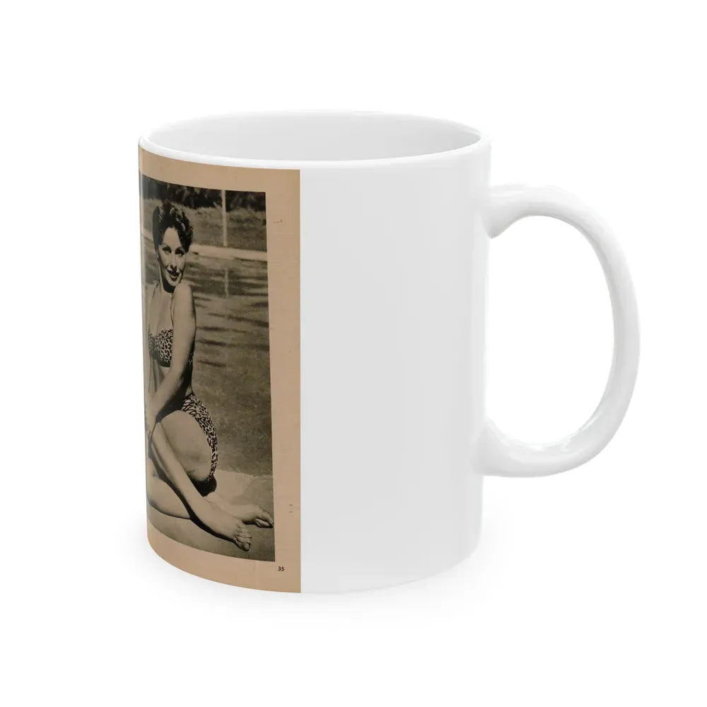 Jeanne Crain #104 - Pages 5 & 6 of 7 with, 3 B&W Photos & 1 Caption from Sensation Digest Mag. '54 (Vintage Female Icon) White Coffee Mug - Go Mug Yourself