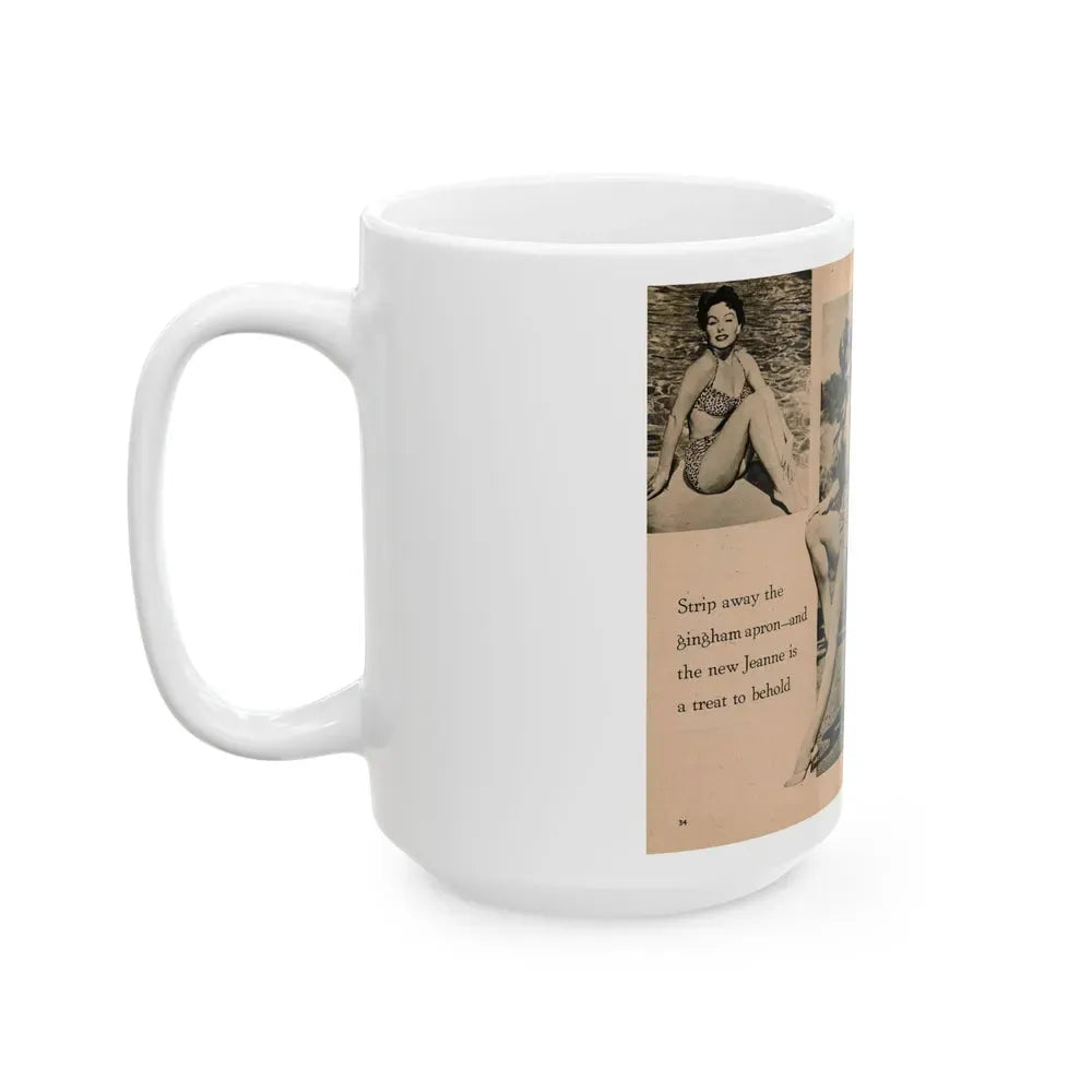 Jeanne Crain #104 - Pages 5 & 6 of 7 with, 3 B&W Photos & 1 Caption from Sensation Digest Mag. '54 (Vintage Female Icon) White Coffee Mug - Go Mug Yourself