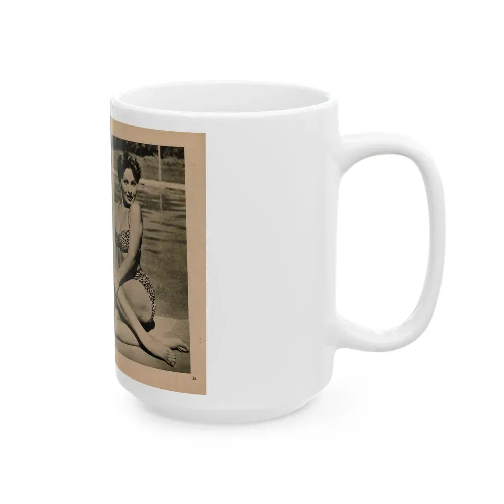 Jeanne Crain #104 - Pages 5 & 6 of 7 with, 3 B&W Photos & 1 Caption from Sensation Digest Mag. '54 (Vintage Female Icon) White Coffee Mug - Go Mug Yourself