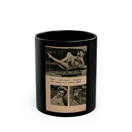 Jeanne Crain #105 - Pages 7 of 7 with, 3 B&W Photos & 1 Caption from Sensation Digest Mag. '54 (Vintage Female Icon) Black Coffee Mug 11oz - Go Mug Yourself