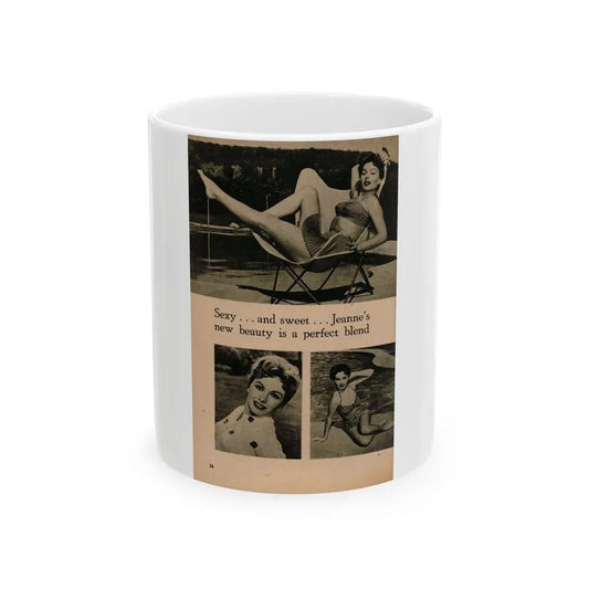 Jeanne Crain #105 - Pages 7 of 7 with, 3 B&W Photos & 1 Caption from Sensation Digest Mag. '54 (Vintage Female Icon) White Coffee Mug 11oz - Go Mug Yourself