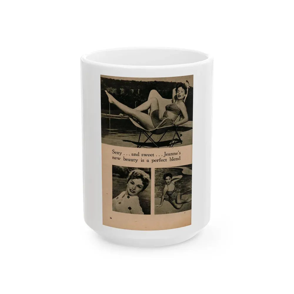 Jeanne Crain #105 - Pages 7 of 7 with, 3 B&W Photos & 1 Caption from Sensation Digest Mag. '54 (Vintage Female Icon) White Coffee Mug 15oz - Go Mug Yourself