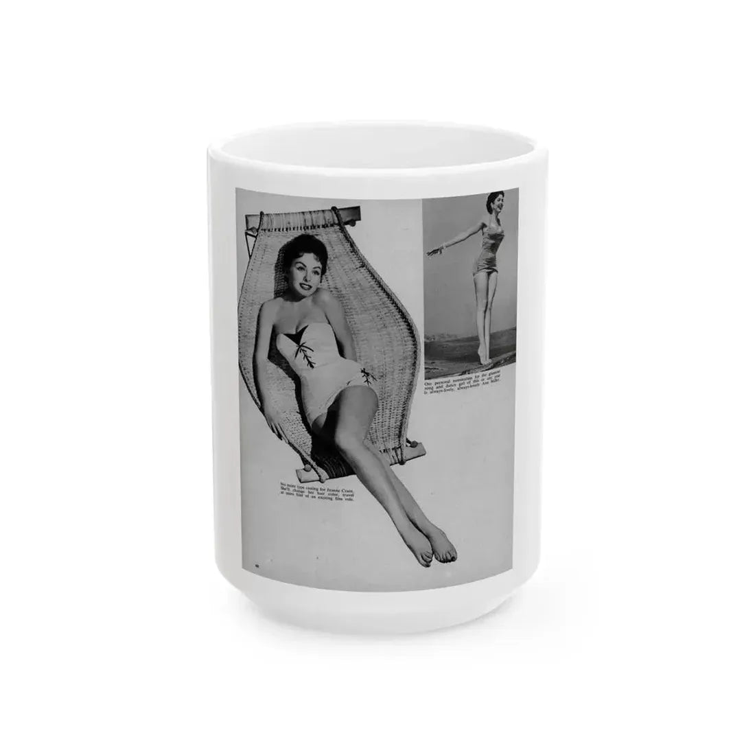 Jeanne Crain #192 - 8.5x10.5 1950's B&W Full Body Page Pin-Up Photo & Caption from Movie Star Magazine (Vintage Female Icon) White Coffee Mug 15oz - Go Mug Yourself