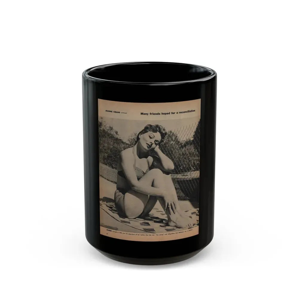 Jeanne Crain #194 - 8.5x10.5 Circa 50's B&W Full Body Magazine Page Photo (Vintage Female Icon) Black Coffee Mug 15oz - Go Mug Yourself
