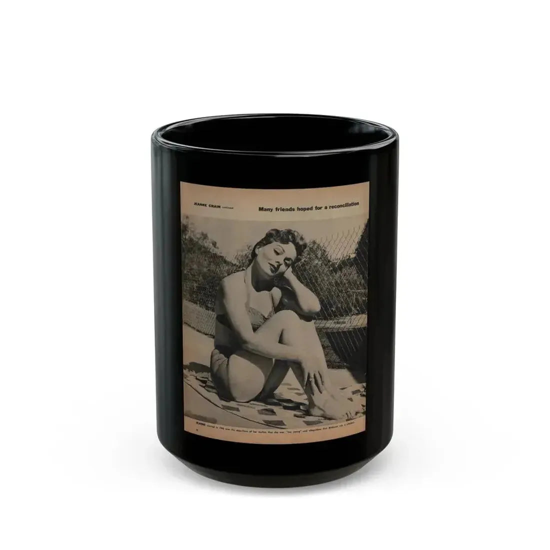 Jeanne Crain #194 - 8.5x10.5 Circa 50's B&W Full Body Magazine Page Photo (Vintage Female Icon) Black Coffee Mug 15oz - Go Mug Yourself