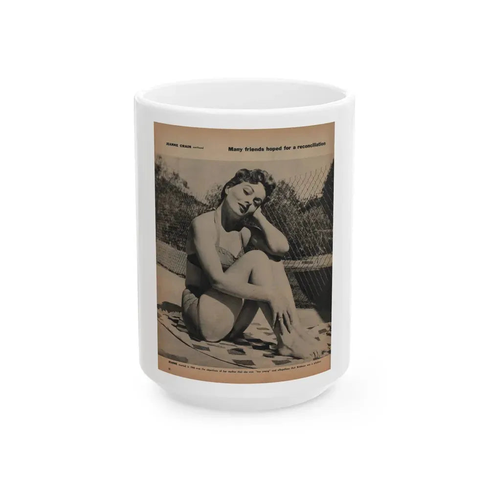 Jeanne Crain #194 - 8.5x10.5 Circa 50's B&W Full Body Magazine Page Photo (Vintage Female Icon) White Coffee Mug 15oz - Go Mug Yourself
