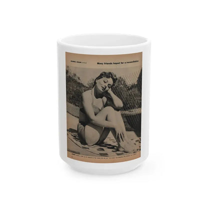 Jeanne Crain #194 - 8.5x10.5 Circa 50's B&W Full Body Magazine Page Photo (Vintage Female Icon) White Coffee Mug 15oz - Go Mug Yourself