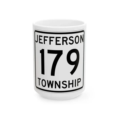 Jefferson Township Route 179 Logan County Ohio (Ohio) (Road Sign) White Coffee Mug 15oz - Go Mug Yourself