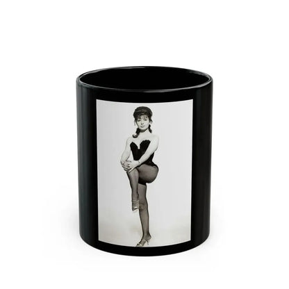 Jennifer Jayne #01 - B&W 7x9 Full Body Lingerie & Fishnet Stockings & open heels Photo (Vintage Female Icon) Black Coffee Mug 11oz - Go Mug Yourself