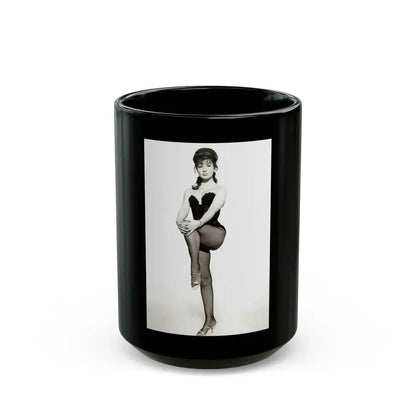 Jennifer Jayne #01 - B&W 7x9 Full Body Lingerie & Fishnet Stockings & open heels Photo (Vintage Female Icon) Black Coffee Mug 15oz - Go Mug Yourself