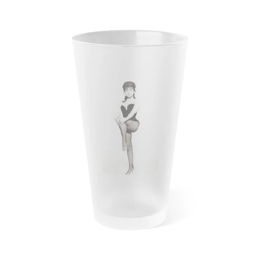 Jennifer Jayne #01 - B&W 7x9 Full Body Lingerie & Fishnet Stockings & open heels Photo (Vintage Female Icon) Frosted Pint Glass 16oz-16oz-Frosted-Go Mug Yourself