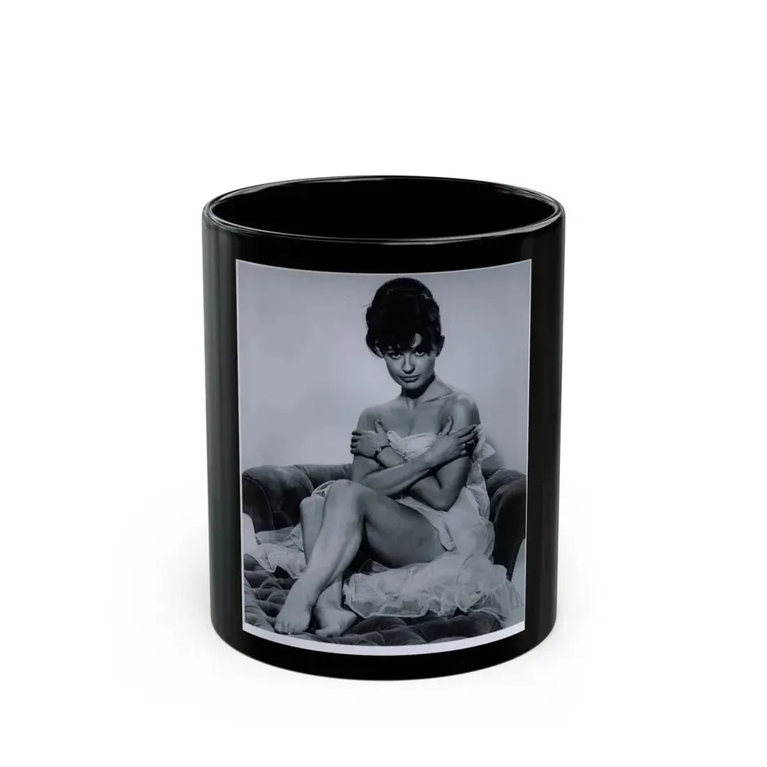 Jennifer Jayne #02 - B&W Full Body Linergie Barefoot Glamour Photo (Vintage Female Icon) Black Coffee Mug 11oz - Go Mug Yourself