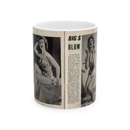Jennifer Jayne #14 - Pages 32 & 33 Pages 1 & 2 of 2 with, Jen 2 Full Body B&W Pin-Ups+Brief Article from SPOT ON April '54 Pocket Magazine (Vintage Female Icon) White Coffee Mug 11oz - Go Mug Yourself