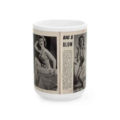Jennifer Jayne #14 - Pages 32 & 33 Pages 1 & 2 of 2 with, Jen 2 Full Body B&W Pin-Ups+Brief Article from SPOT ON April '54 Pocket Magazine (Vintage Female Icon) White Coffee Mug 15oz - Go Mug Yourself