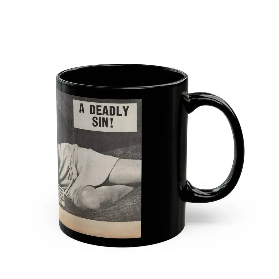 Jennifer Jayne #15 - 7x4 B&W Sexy Photo on Bed from U.K. News Paper Clipping (Vintage Female Icon) Black Coffee Mug - Go Mug Yourself