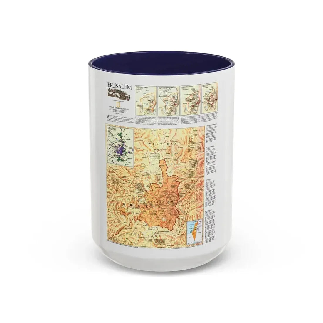 Jerusalem (1996) (Map) Accent Coffee Mug 15oz Navy - Go Mug Yourself