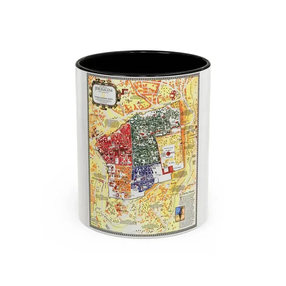 Jerusalem- The Old City (1996) (Map) Accent Coffee Mug 11oz Black - Go Mug Yourself
