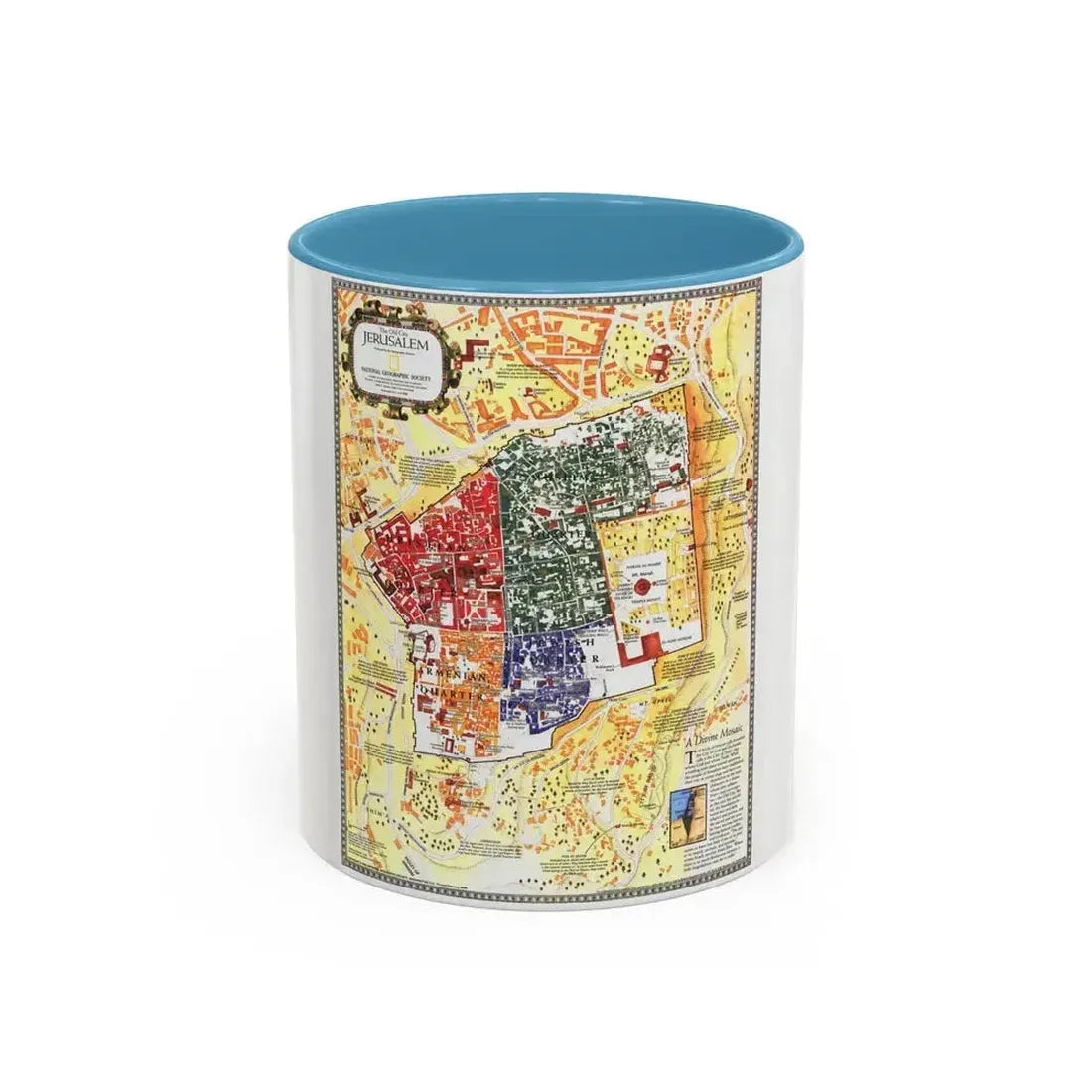 Jerusalem- The Old City (1996) (Map) Accent Coffee Mug 11oz Light Blue - Go Mug Yourself
