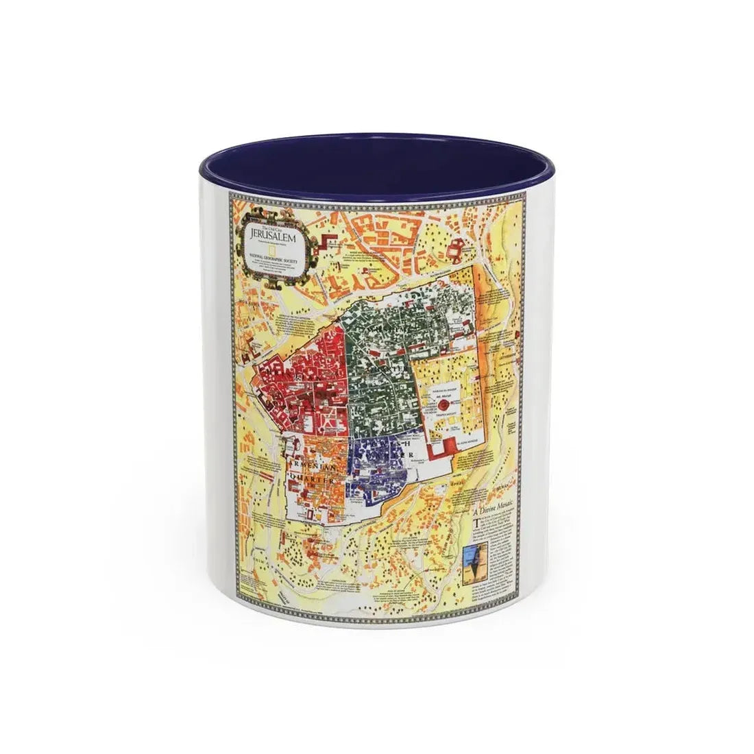 Jerusalem- The Old City (1996) (Map) Accent Coffee Mug 11oz Navy - Go Mug Yourself