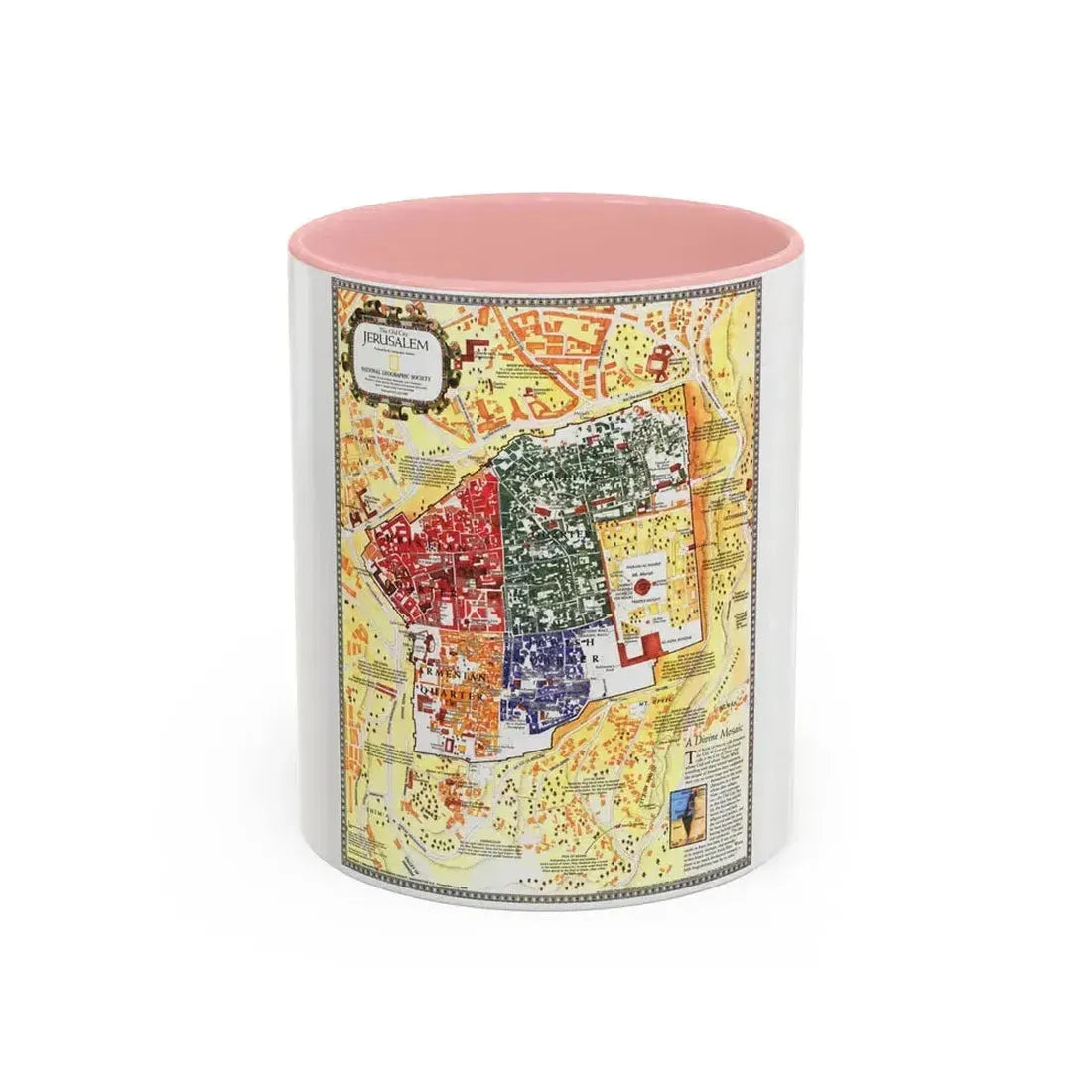 Jerusalem- The Old City (1996) (Map) Accent Coffee Mug 11oz Pink - Go Mug Yourself