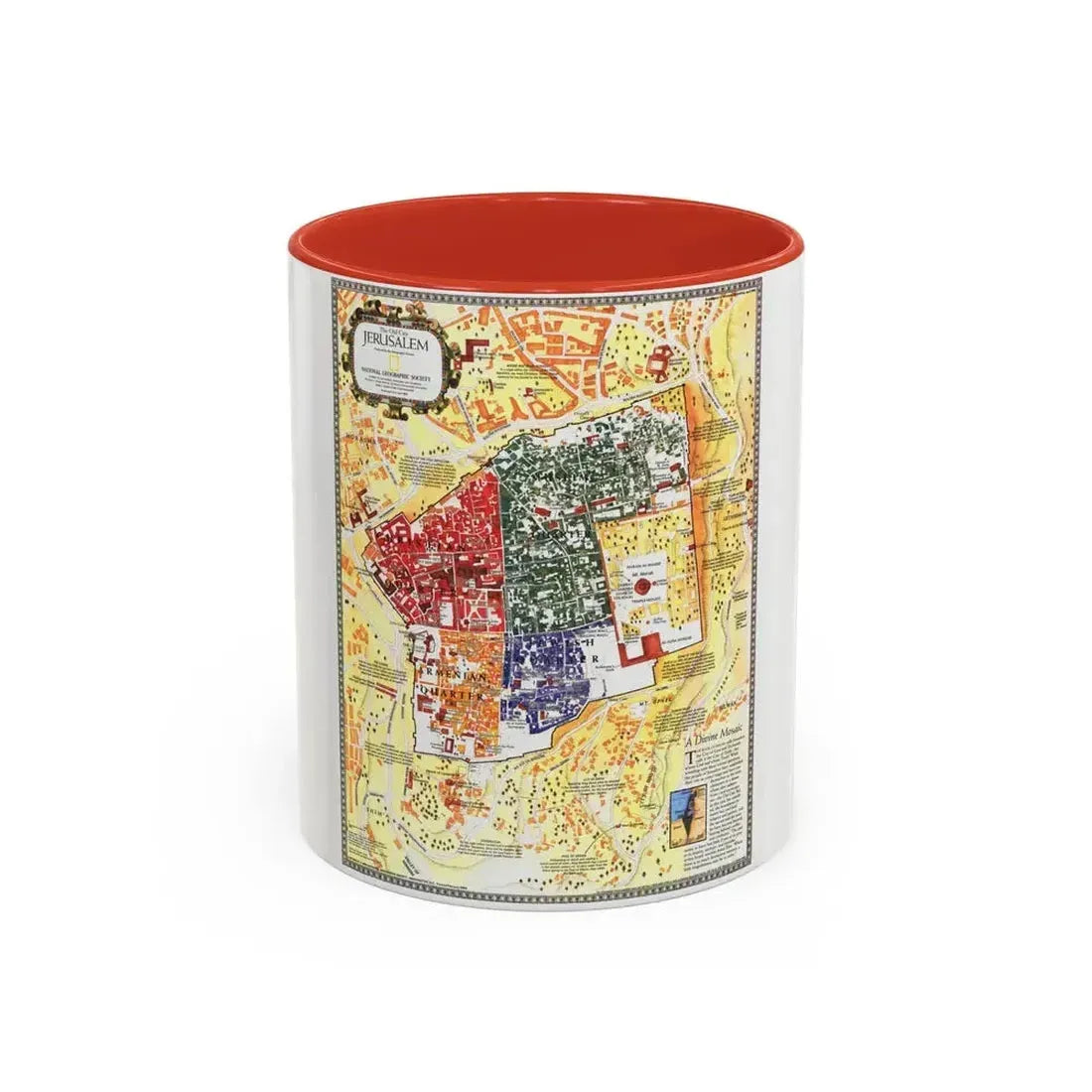 Jerusalem- The Old City (1996) (Map) Accent Coffee Mug 11oz Red - Go Mug Yourself