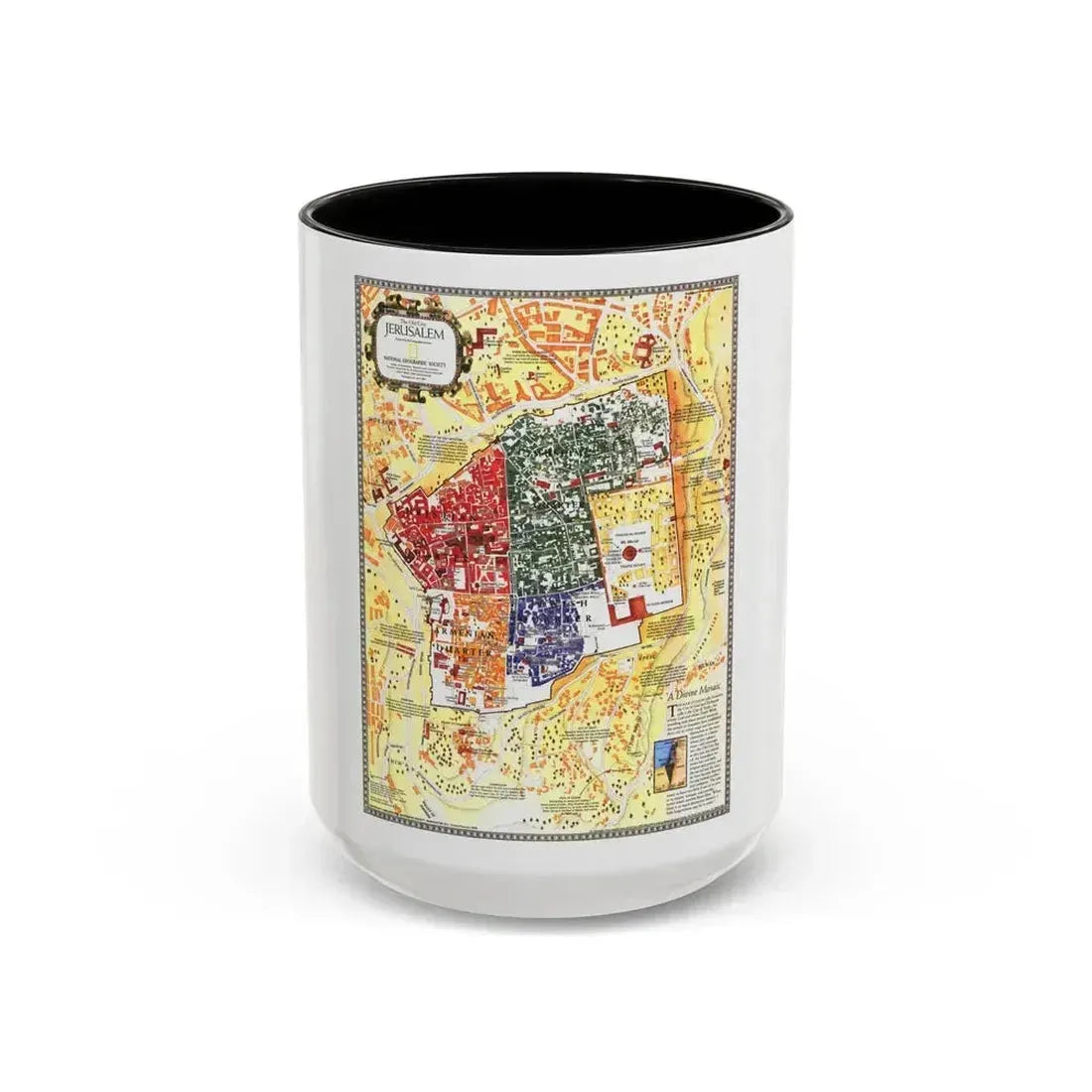 Jerusalem- The Old City (1996) (Map) Accent Coffee Mug 15oz Black - Go Mug Yourself