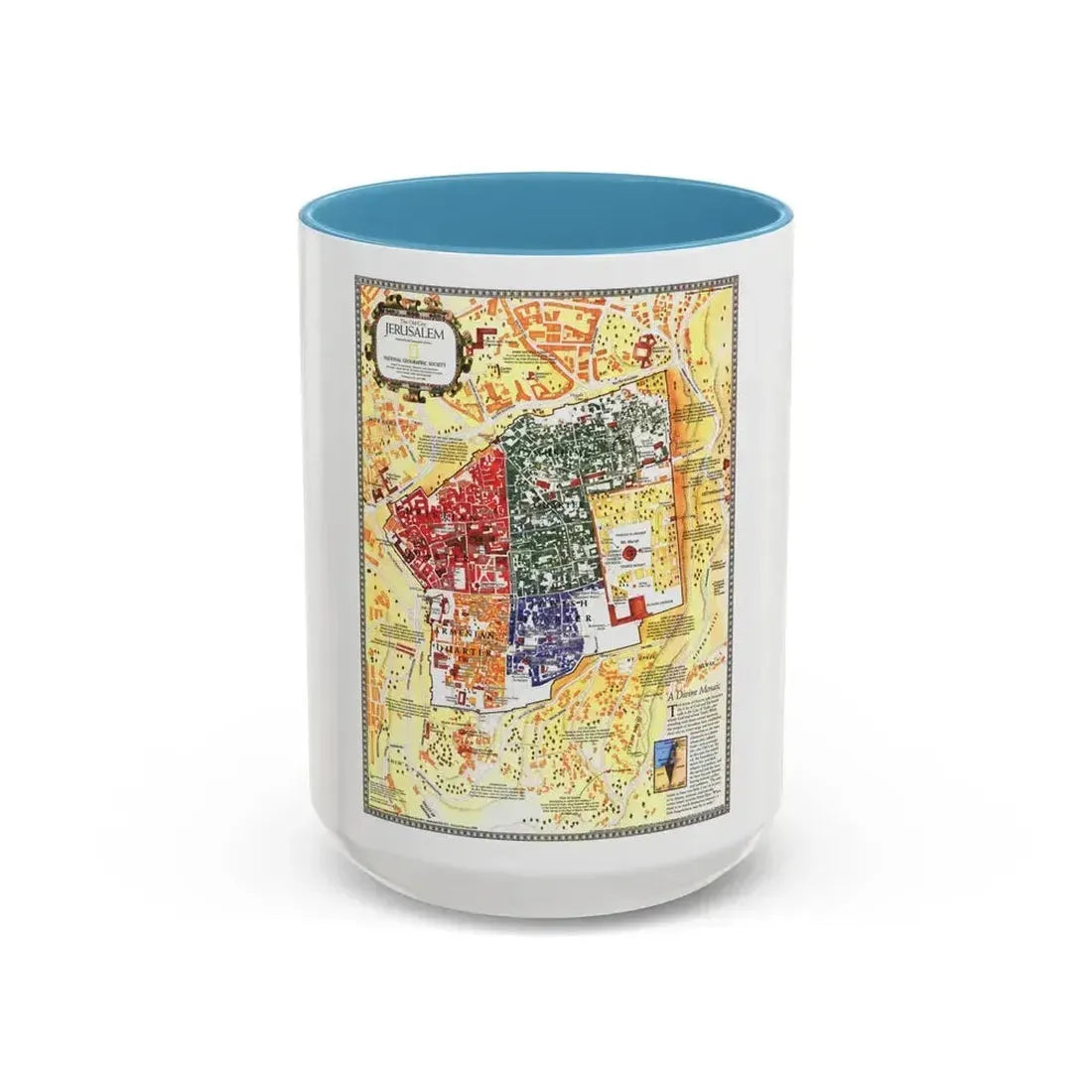 Jerusalem- The Old City (1996) (Map) Accent Coffee Mug 15oz Light Blue - Go Mug Yourself