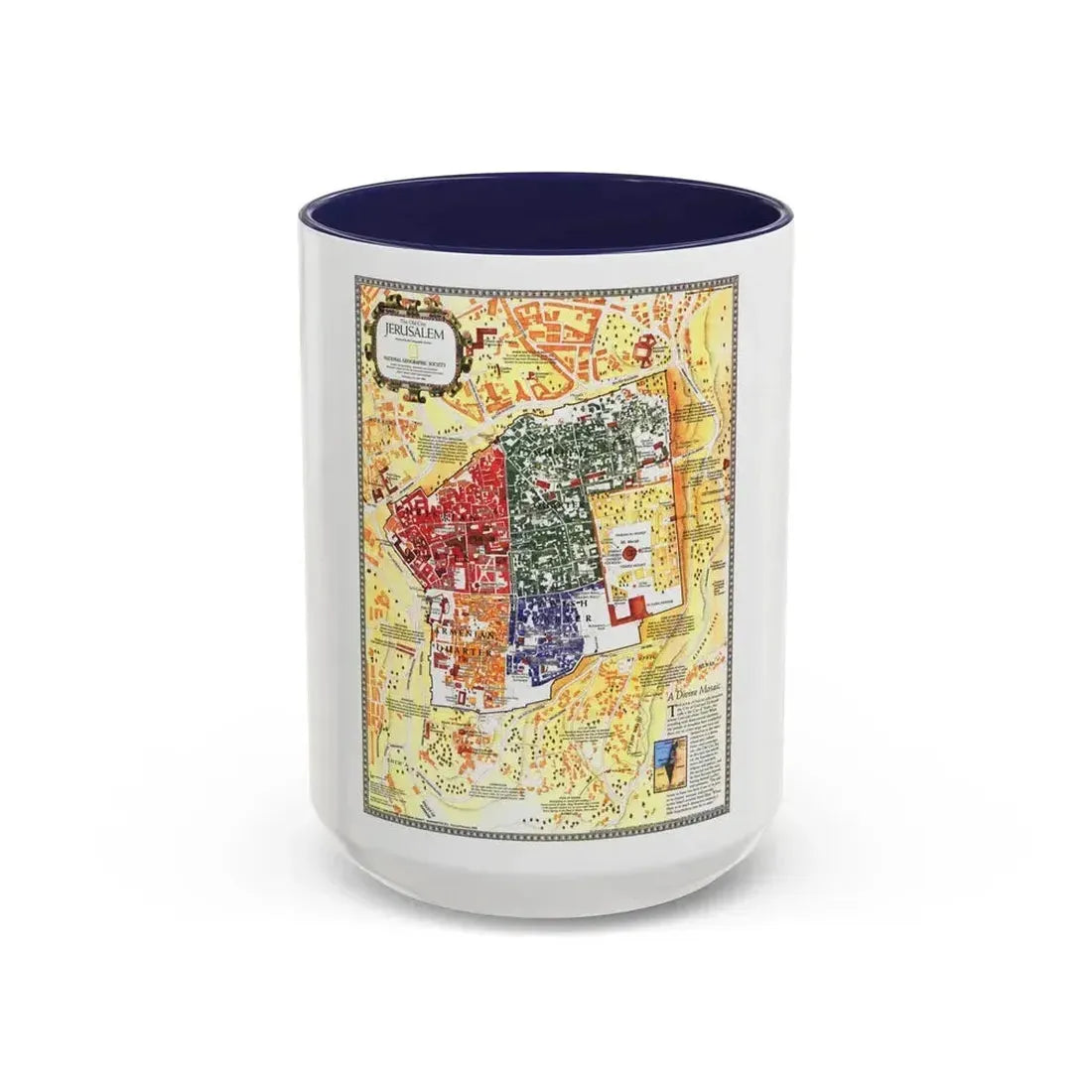 Jerusalem- The Old City (1996) (Map) Accent Coffee Mug 15oz Navy - Go Mug Yourself