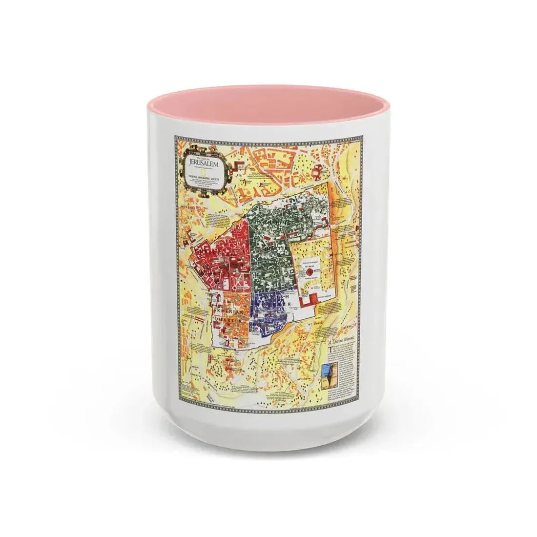 Jerusalem- The Old City (1996) (Map) Accent Coffee Mug 15oz Pink - Go Mug Yourself